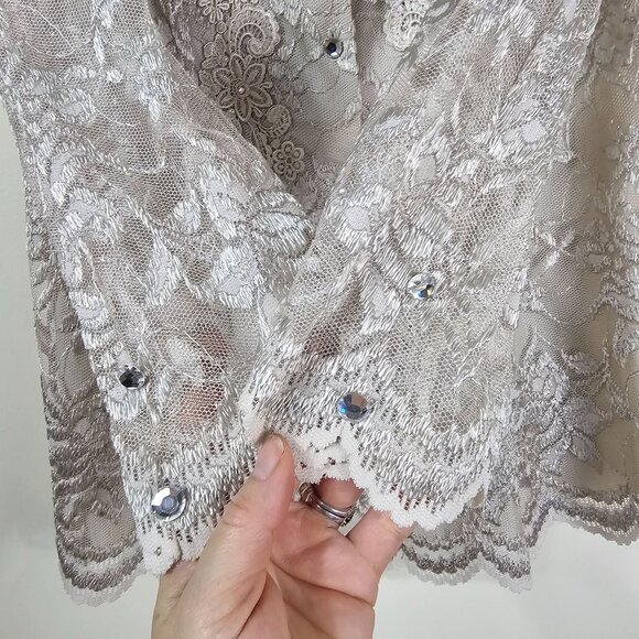VTG Cachet Bejeweled Floral Lace Jacket 8 Rhinestone Buttons Mother of the Bride - Picture 5 of 14
